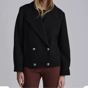 NVLT Black Wool Double-Breasted Peacoat Jacket